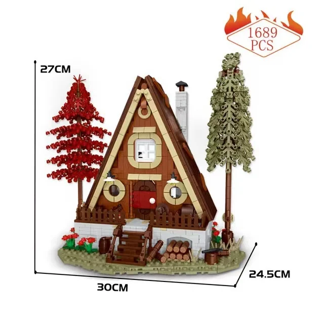 2023 NEW A-Frame Cabin Forest Wooden House Building Block Treehouse With Lighting City Street View MOC Bricks Toys For Kids Gift