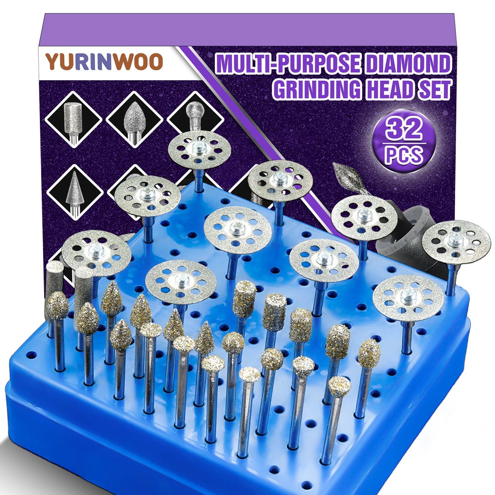 

46-Grit Diamond Grinding Set, 10 Shapes Grinding Heads & Emery Wheels for Grinding Engraving Cutting Polishing, 3mm Shank Rotary