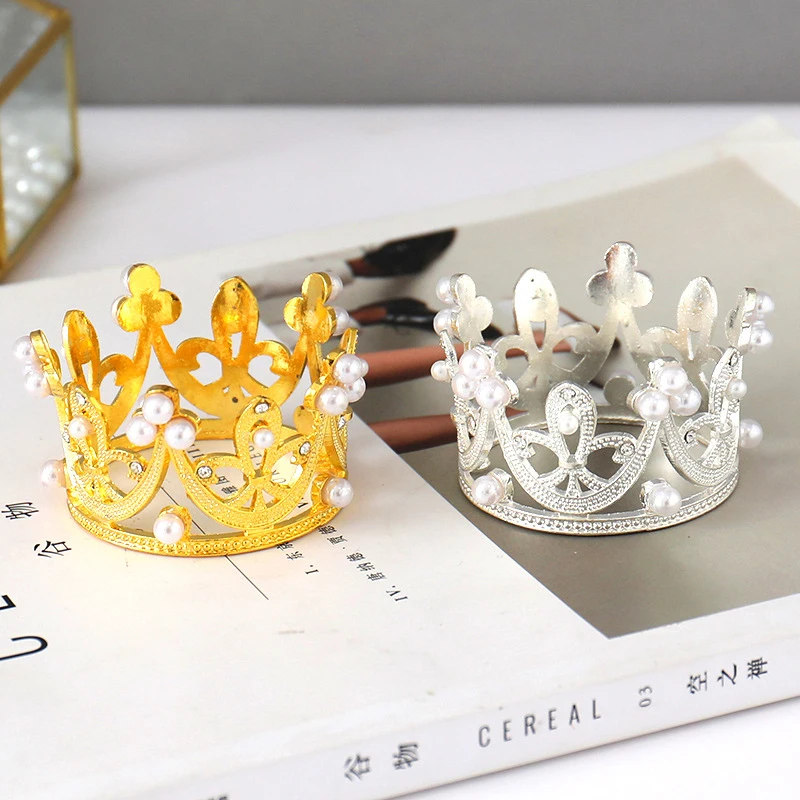 Mini Crown Cake Decoration Princess Topper Pearl Tiara Crown Baking Decoration DIY Cake Birthday Crown Decoration