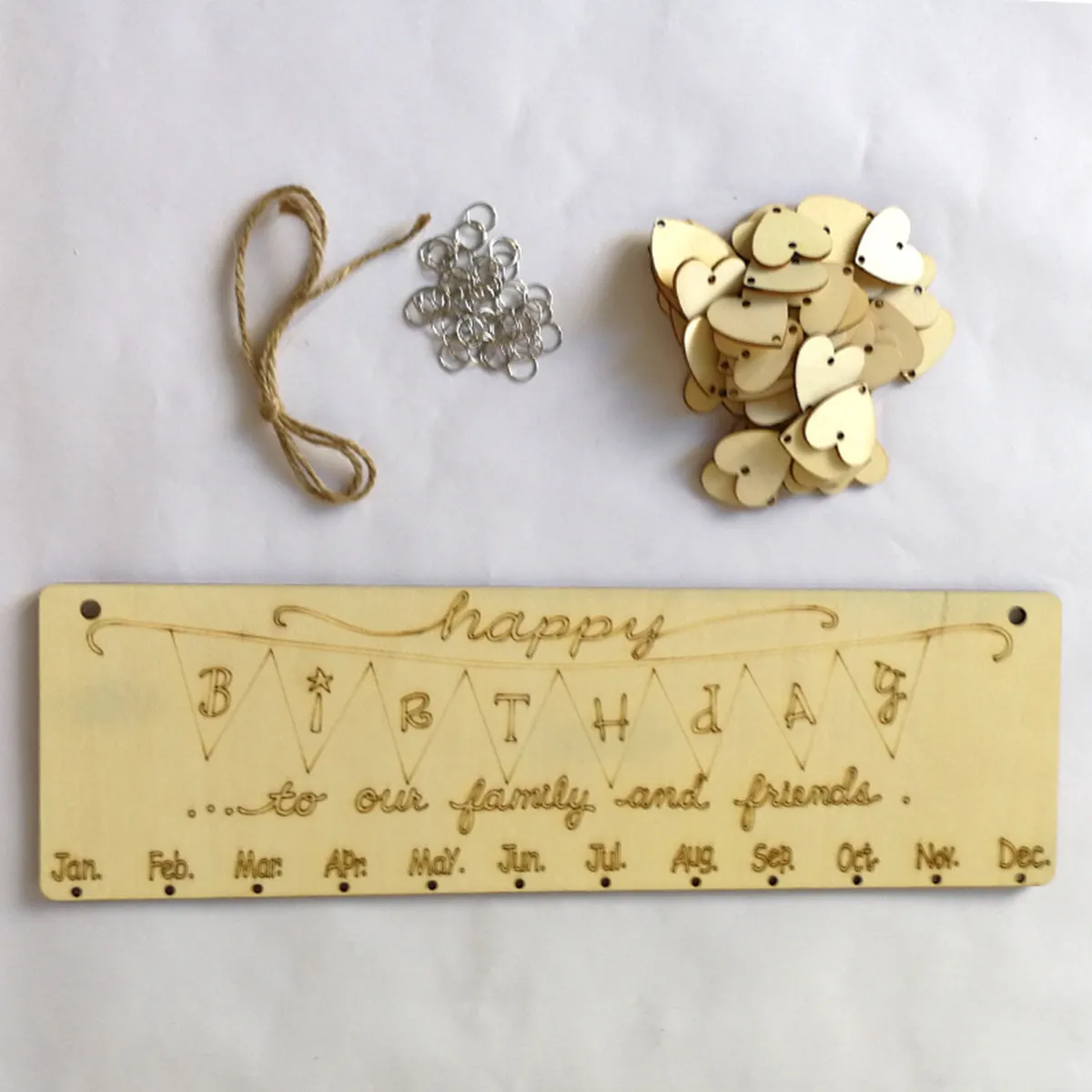 

Birthday Reminder Calendar Wooden Plaque Board Board 1 Rope 50 Heart Wooden Slices Hanging Happy Birthday Letter