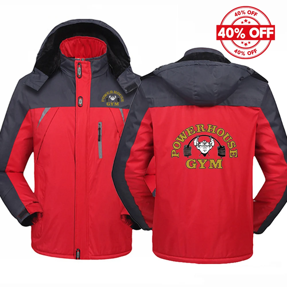 

2025 Autumn And Winter Man's Thicken Windbreaker Warm Coat Jacket Powerhouse Gym Logo Logo Print Detachable Hat Zipper Hoodies