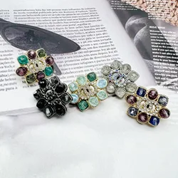6PCS Fashion Double Ring Colorful Diamond Flower Metal Buttons Coat Tweed Knitted Sweater Decorative Buttons
