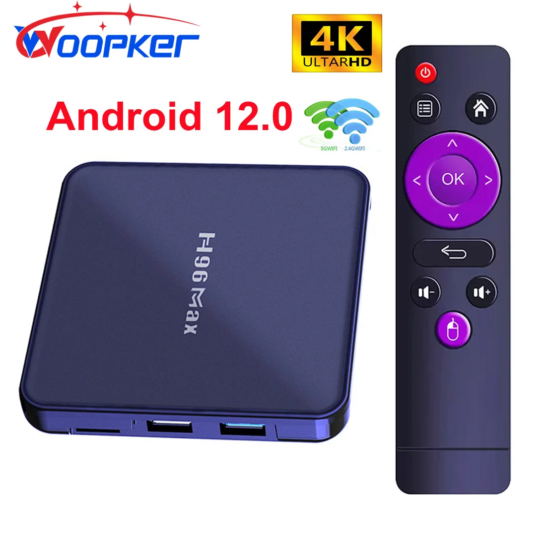 

ТВ-приставка Woopker H96 Max V12, Android 12, 4G, 32 ГБ, 64 ГБ, Двойной Wi-Fi, 4K, HD медиаплеер, Google Play, Bluetooth 4,0, телеприставка