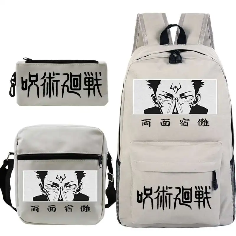 Jujutsu kaisen mochila 3 pçs conjunto meninas meninos saco de escola crianças mochila anime ryomen sukuna mochila portátil com sacos ombro