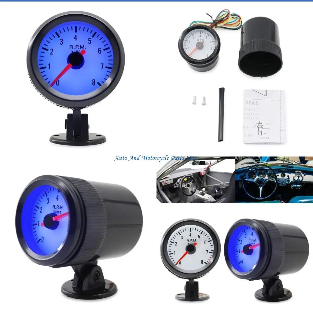 P9FD High Performances 52mm Motorcycle Tachometer 0-8000RPM With Clear Digital Display Fit for 1-8 Cylinder Engines Car Gauge