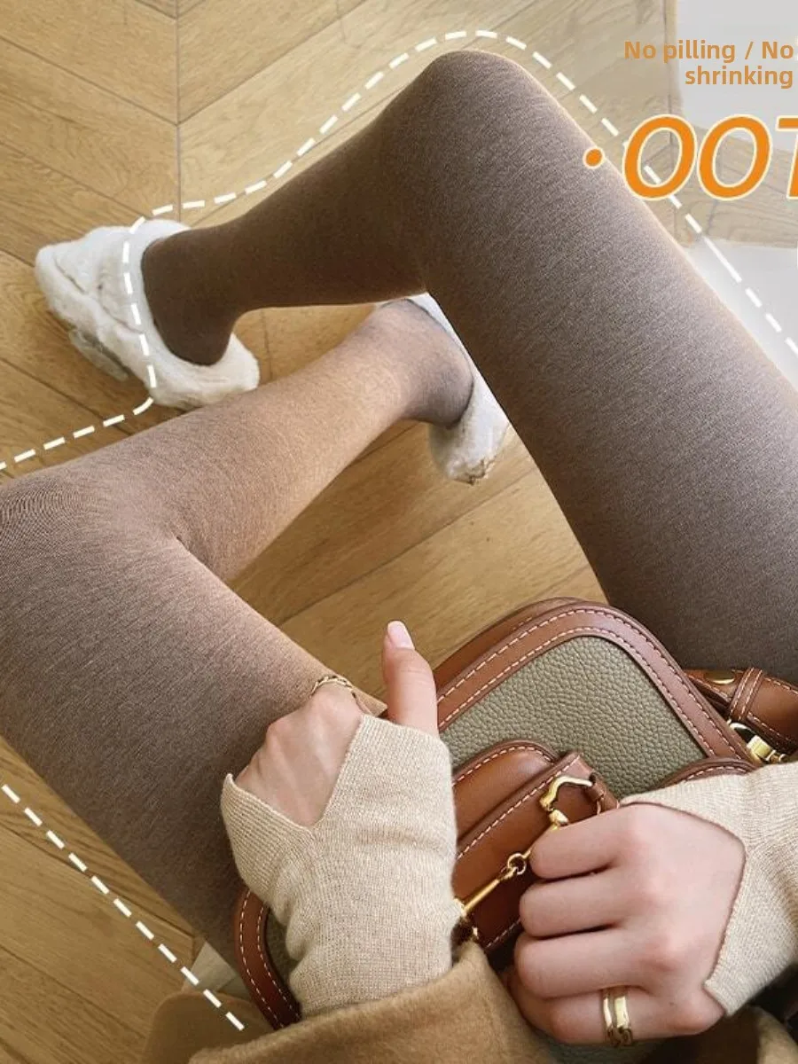 High Waist Vertical Striped Cotton Leggings Women's Spring Autumn Thin Thickened Integrated Knee Protection Health Ring