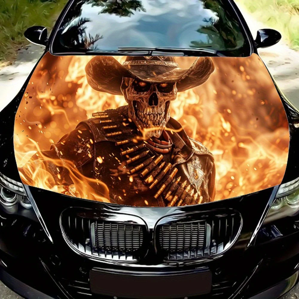 الهيكل العظمي مدفع النار النمط الغربي غطاء السيارة التفاف اللون ملصق فينيل شاحنة الرسم بونيه اكسسوارات السيارات الديكور ملصق مائي هدية #1