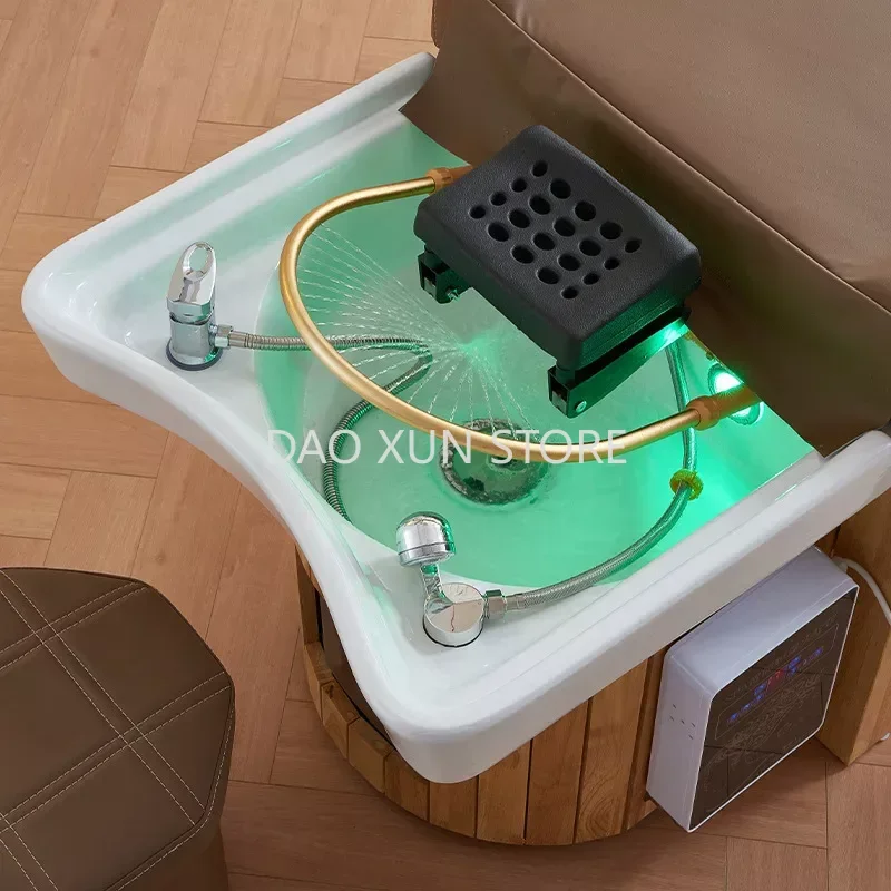 Head Spa Wooden Shampoo Chair Fumigation Hair Salon Lighting Equipments Bed Therapy Chaise De Coiffure Salon Furniture MQ50SC