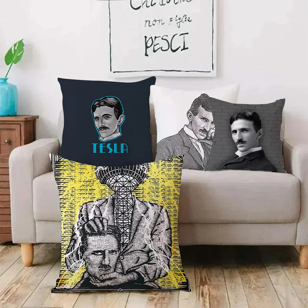 N-Nikola Tesla Pillow Covers Cartoon Sofa Decorative Home Double-sided Printing Short Plush Cute Cushion Cover