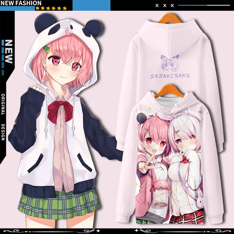 Virtual Vtuber Sasaki Saku Gamers Anime Sweatshirt Coat Loose Hoodie Casual Pullover Oversized COS Halloween Christmas Ornaments