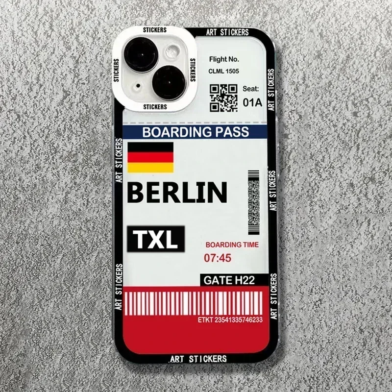 World City Travel Ticket Label Soft Phone Case For iPhone 16 15 14 13 11 12 Pro Max Mini 7 8 Plus SE 2020 Shockproof Clear Cover