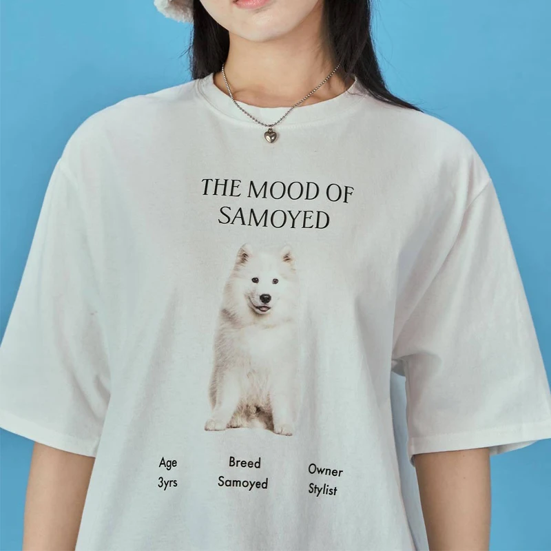 Egirl Y2k Samoyed Dog Print T-Shirt Kawaii Funny Streetwear Tshirts Women Oversized Harajuku Korean Grunge Tops Fashion Clothes