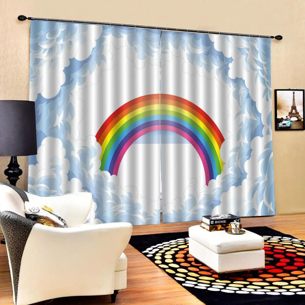 bluy sky rainbow curtains Bedroom 3D Window Curtain Luxury living room decorate Cortina kids curtains