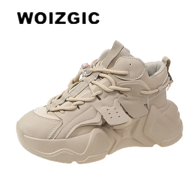 

WOIZGIC Women's Female Ladies Genuine Leather Flats Shoes Platform Lace Up korean Sports Casual Vulcanized Shoes Moccasin