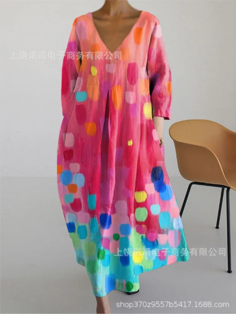 

Women Summer Floral Print Maxi 2025 Loose White Boho Beach Dress Women Vintage Evening Party Long Dress Vestidos Female Robe