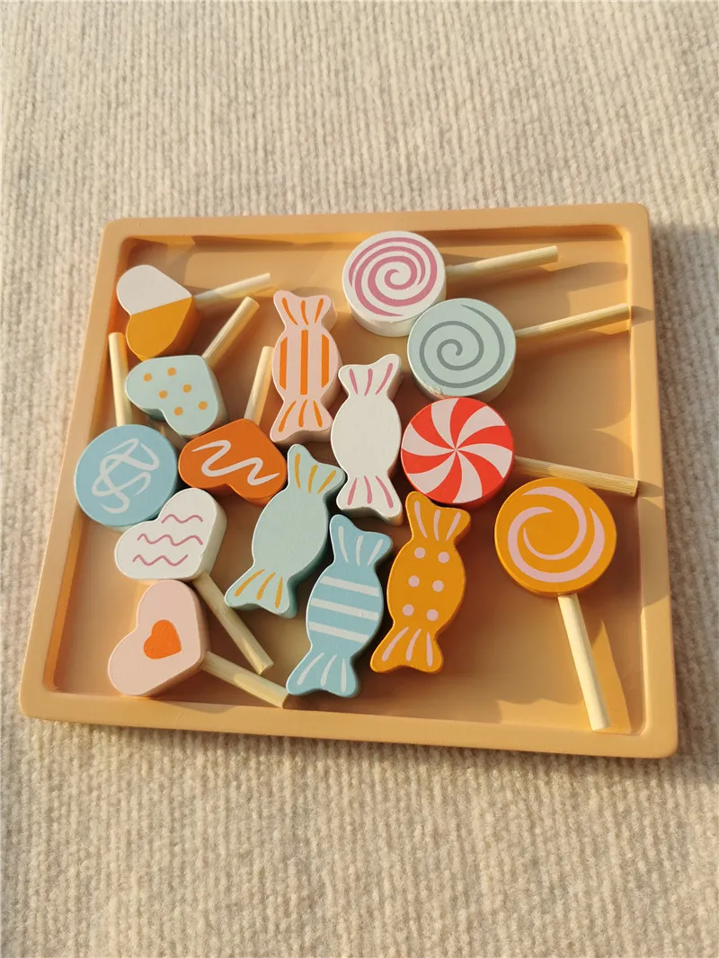 Wooden Kitchen Toys Pretend Play Pastel Simulation Ice Cream Sweet Cake Chocolate Candy for Kids Birthday Gift