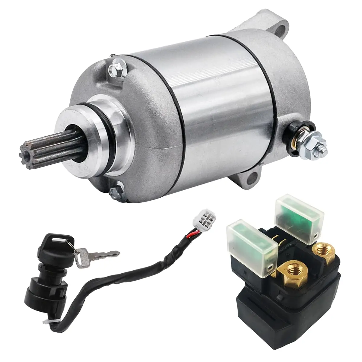 Conjunto de Motor de Arranque Compatible con Yamaha YFZ450 YFZ 450 2004-2013 5TG-81800-00-00 con Interruptor de Encendido, Relé de Arranque y Solenoide