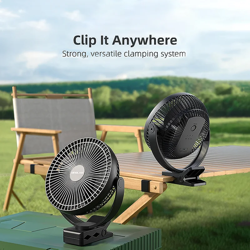 OPOLAR Ventilador de clipe recarregável de 8 polegadas Vento silencioso forte Mini ventilador USB para acampamento doméstico ao ar livre 10.000mAh