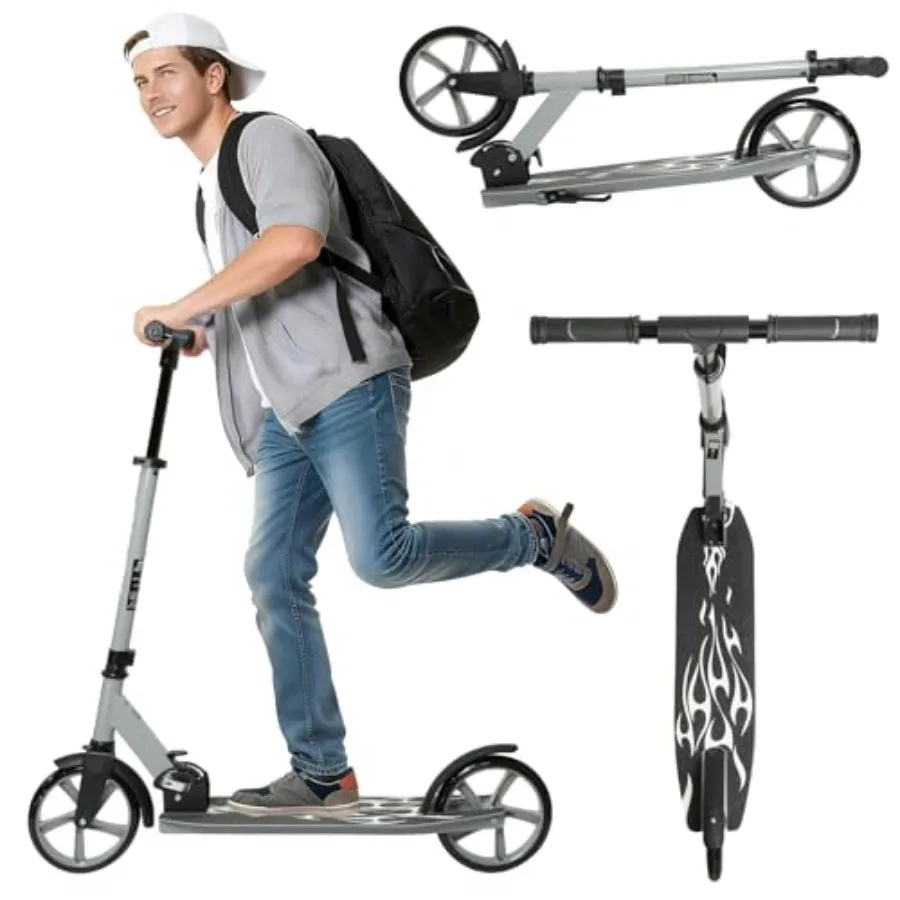 

Складной самокат для детей от 6 лет, подростков и взрослых, 4 регулируемых уровня высоты, подшипники ABEC9, выдерживают до 220 фунтов, серый цвет