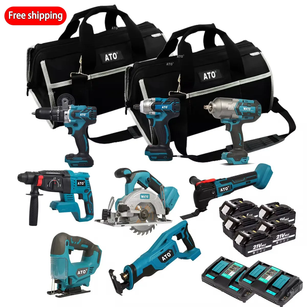 ATO Lithium Battery 8 In 1 Combo Kits Power Tools Sets Brushless Electric Cordless Planer for Makita 18V battery