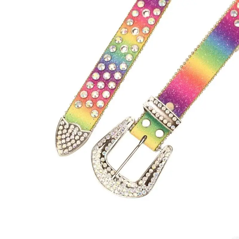 原宿ラインストーンウエストベルトジーンズ用グリッターベルト女性カウボーイカウガールティーン女性ジーンズスカートウエストバンド