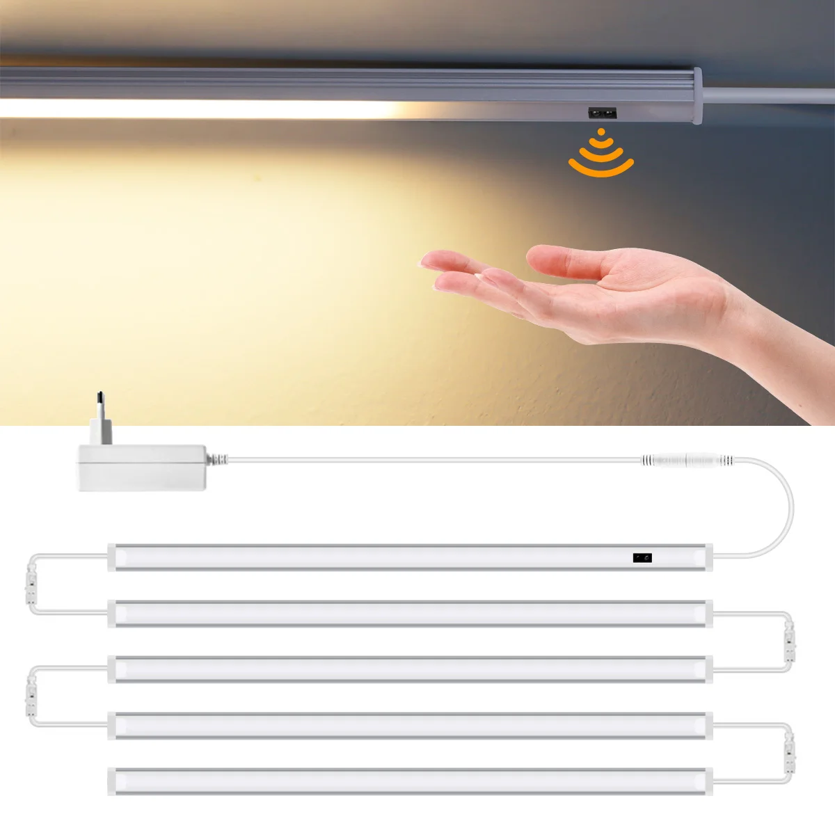 Hand Wave Sensor Switch LED Lights Under Cabinet Light Aluminium Profile Wall Lamp for Bathroom Bedroom Kitchen Closet Decor