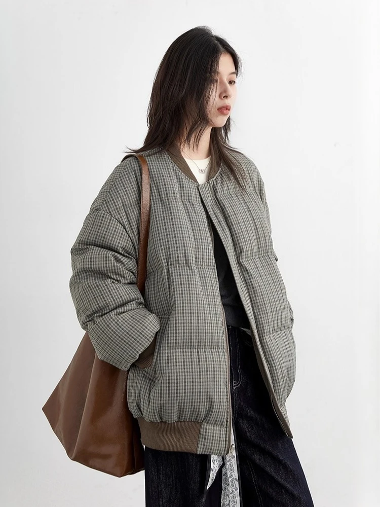 شيك فين جديد إمرأة أسفل معاطف ريترو فضفاضة عادية على الوجهين عكسها الدافئة 90 الأبيض بطة أسفل سترة الخريف الشتاء 2025