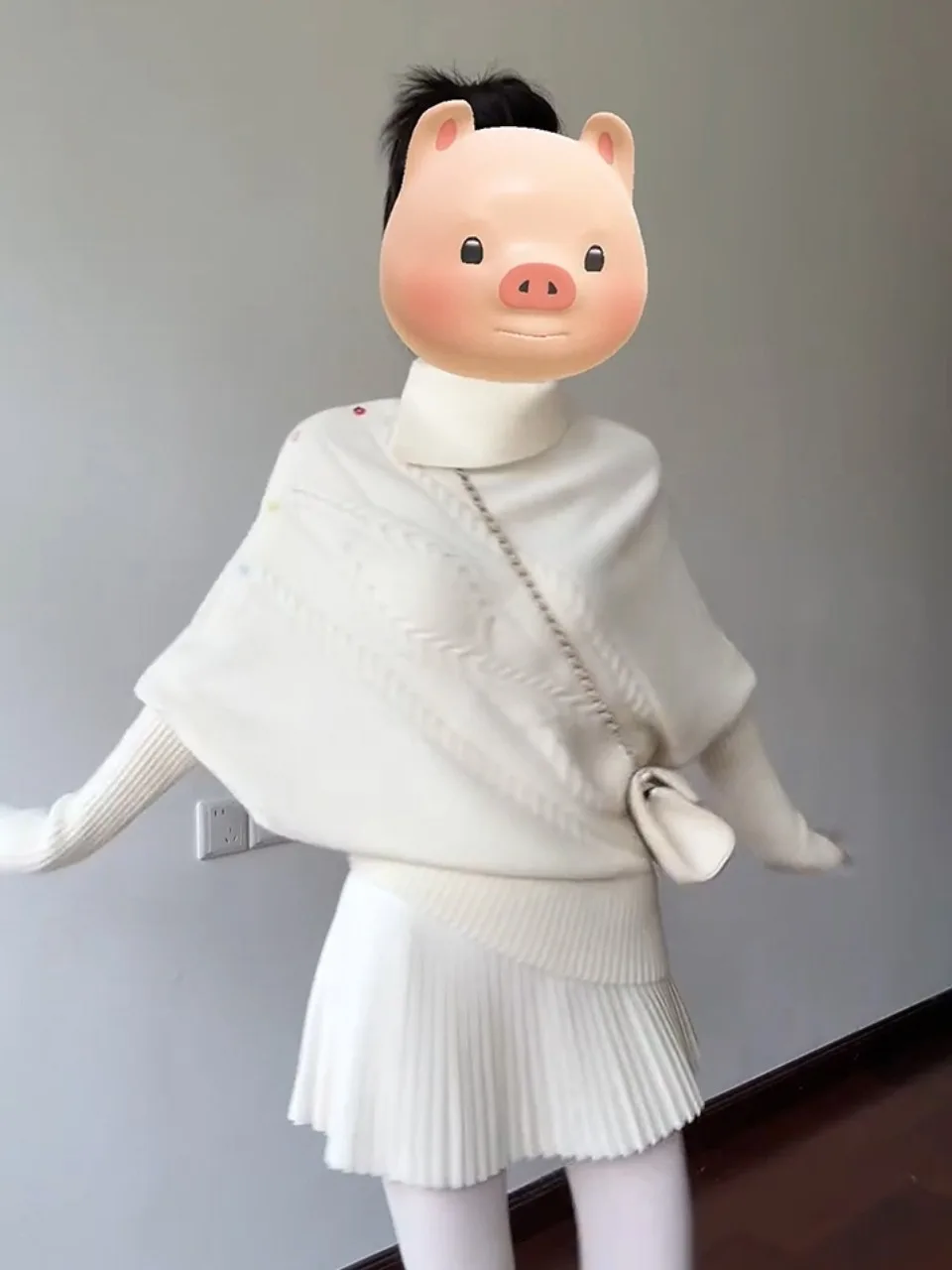 Lockerer Strickpullover für Damen, Herbst und Winter, schöne Rollkragenfarbe, Knopf, asymmetrischer Mantel, Strickwaren, lässig, Faion