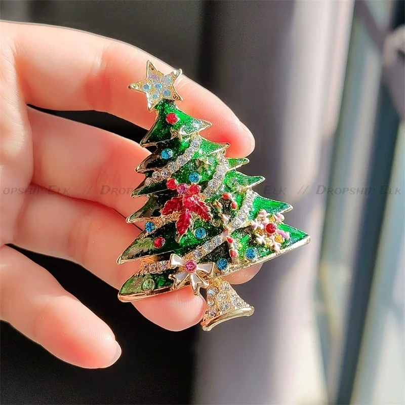 عيد الميلاد حجر الراين شجرة عيد الميلاد دبابيس للنساء للجنسين المينا النباتية دبوس مكتب حفلة صديق الهدايا مجوهرات الوصول