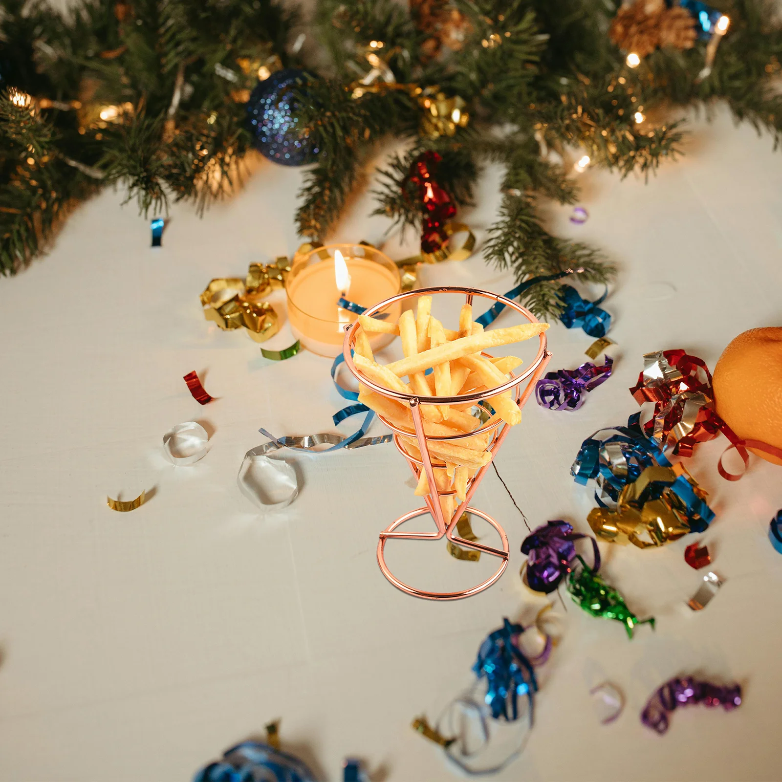 

2pcs French Fries Basket Stainless Steel Snack Serving Stand Appetizer Display Rack For Home Cafe Restaurant Fries Basket Snack