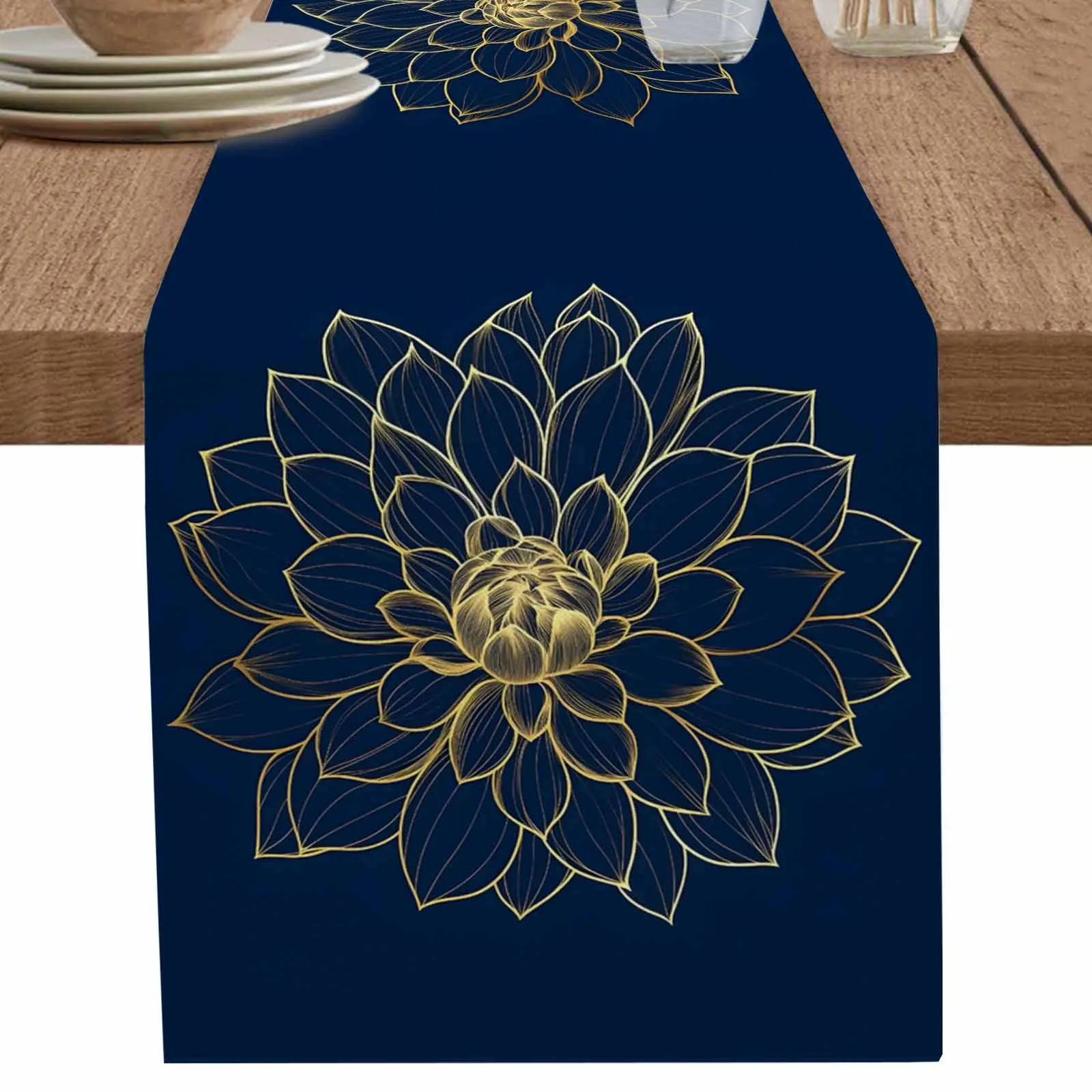 

Gold Line Texture Flower Table Runner For Wedding Party Chirstmas Decoration Coasters Table Runners Mat