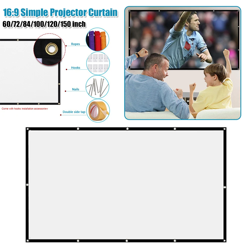 

Проекционный экран 60, 72, 84, 100, 120, 150 дюймов, 16:9, HD, для дома, офиса, караоке