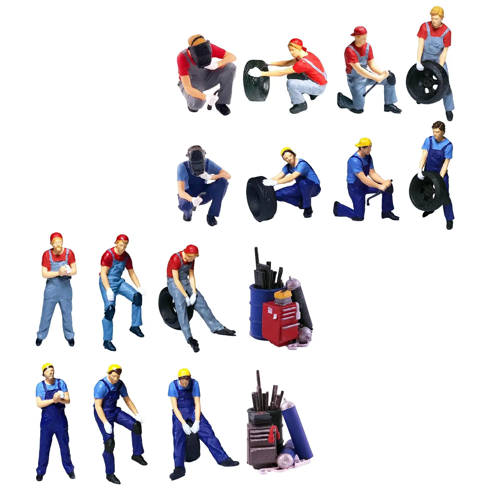 Hand Painted 1/64 Miniature People Figurines, Diorama Scene Layout Garage Scenes Figures Decor