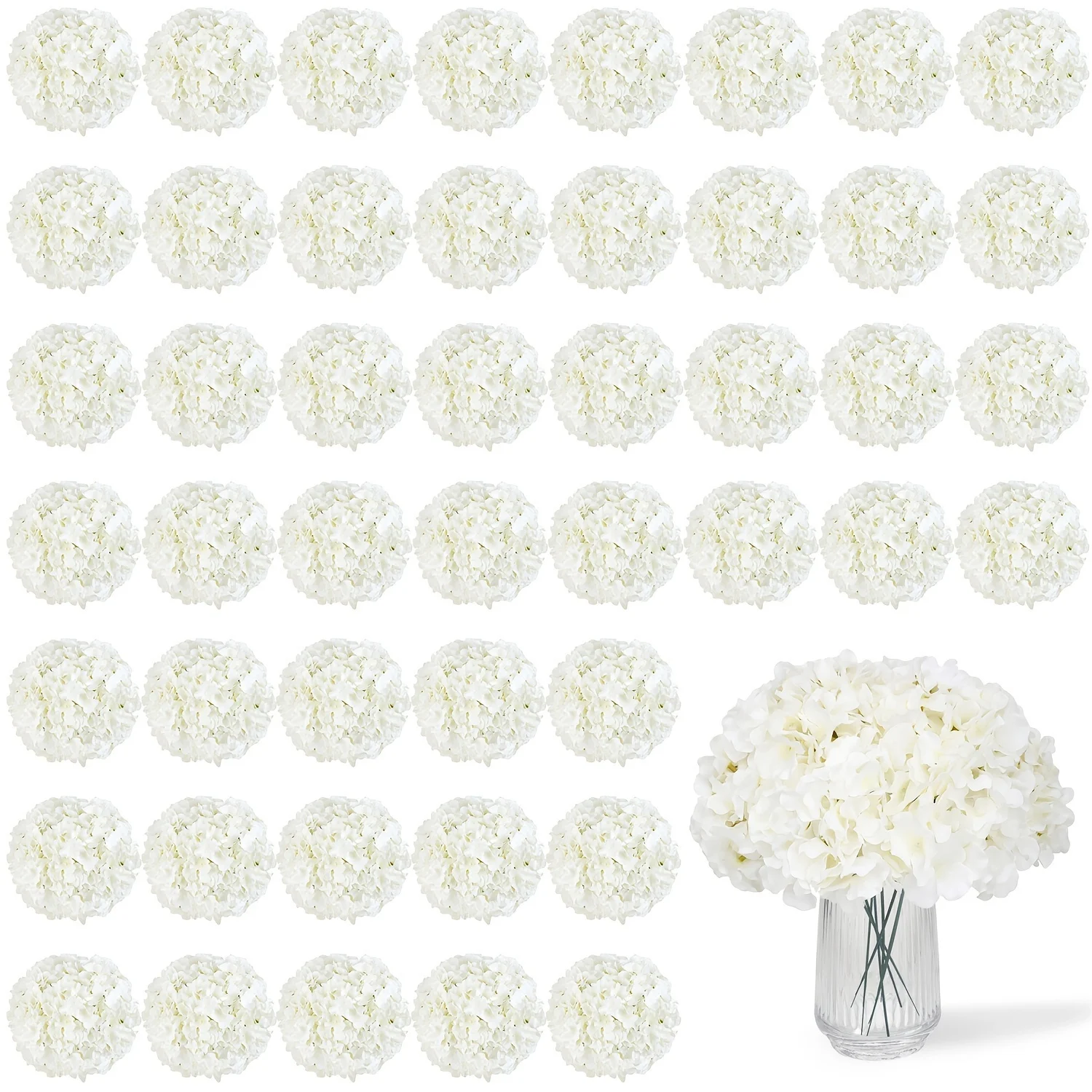 Florist Supply Bulk - 63pcs Artificial Hydrangea Flowers, Full Faux