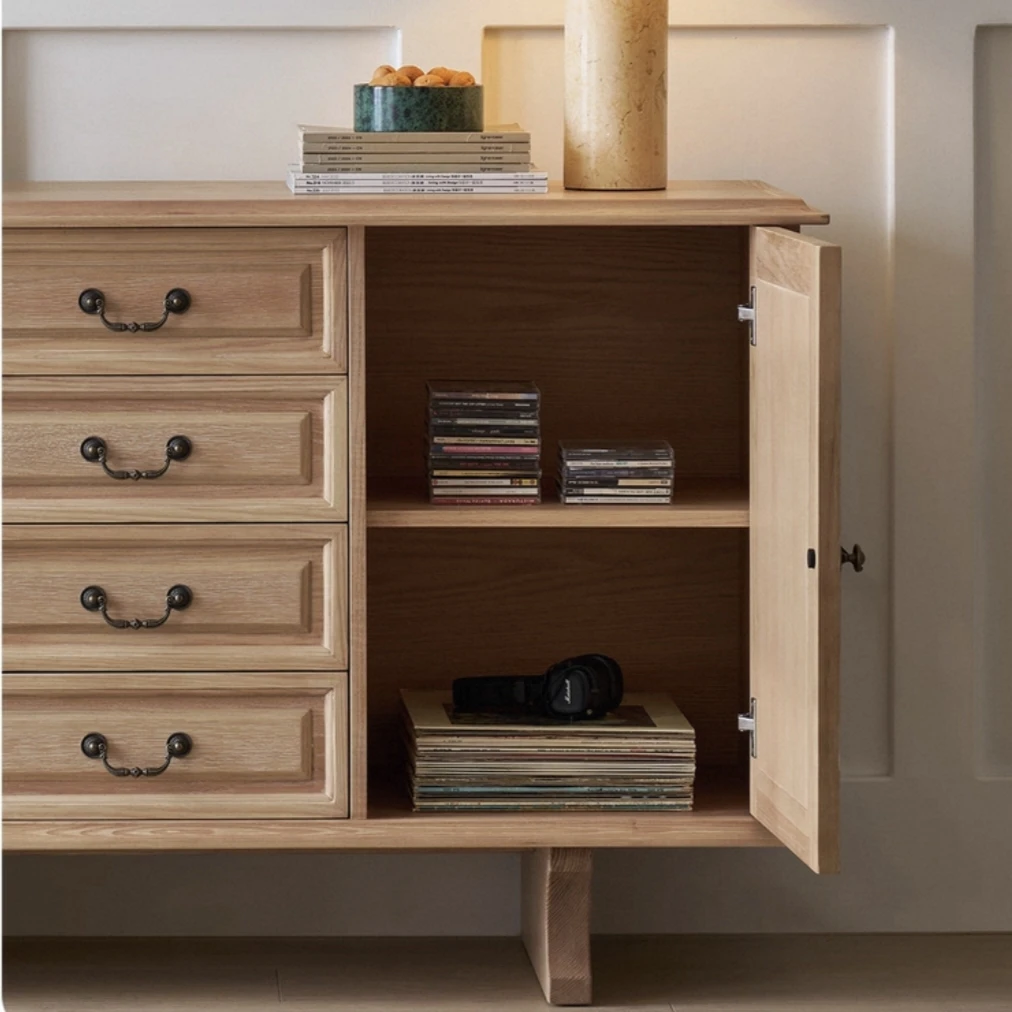 خزانة طعام ذات خزانة تخزين من الخشب الصلب لغرفة المعيشة للشقق الصغيرة المصممة القديمة الوسطى #5