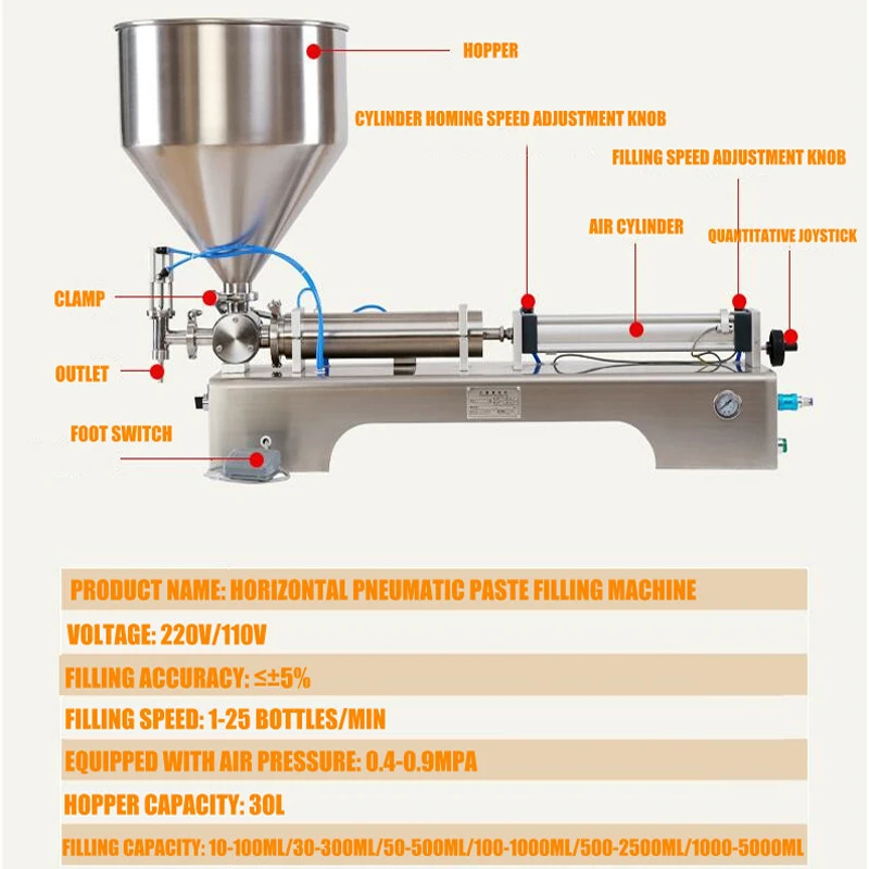 Paste Filling Machine Commercial Semi-Automatic Horizontal Pneumatic Filling Machine