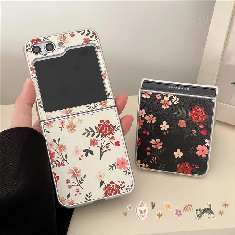 

Flower Leather Phone Case for Samsung Galaxy Z Flip 5 4 3 Protective Back Cover for ZFlip3 ZFlip4 ZFlip5 Case Shell