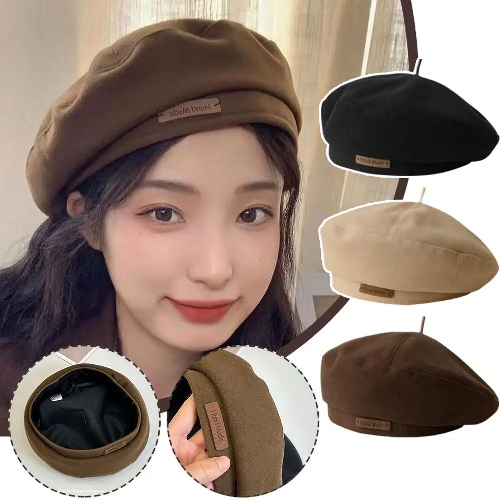 Woolen Beret Autumn And Winter Fashion Painter Hat Retro Versatile Face Small Beret Hat For Women And Girls T4S9