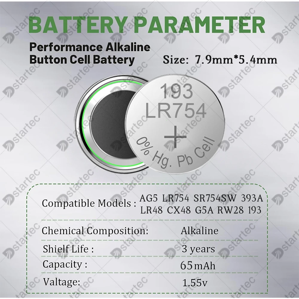 1.55V LR754 AG5 393A 393 193 LR48 SR48 G5A L754 Button Batteries For Watch Toys Remote SR754SW AG 5 Cell Coin Alkaline Battery