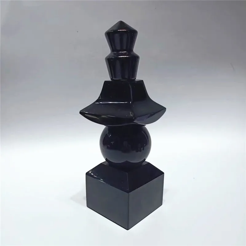 10cm Natural crystal obsidian five-wheel pagoda Froni Tower decoration for home decoration
