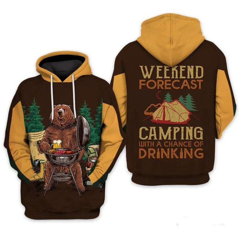 1 pieza personalizada su imagen pronóstico de fin de semana beber Vintage Camping 3D completamente estampado camisa Sudadera con capucha hombres mujeres Sudadera con capucha