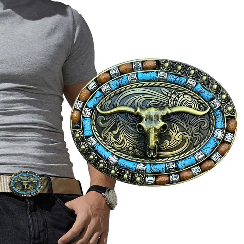 

Cowboy Belt Buckle For Men Engraved Cowboy Vintage Western Buckles Long Horn Bull Pattern Belt Buckle Fashionable And Wear