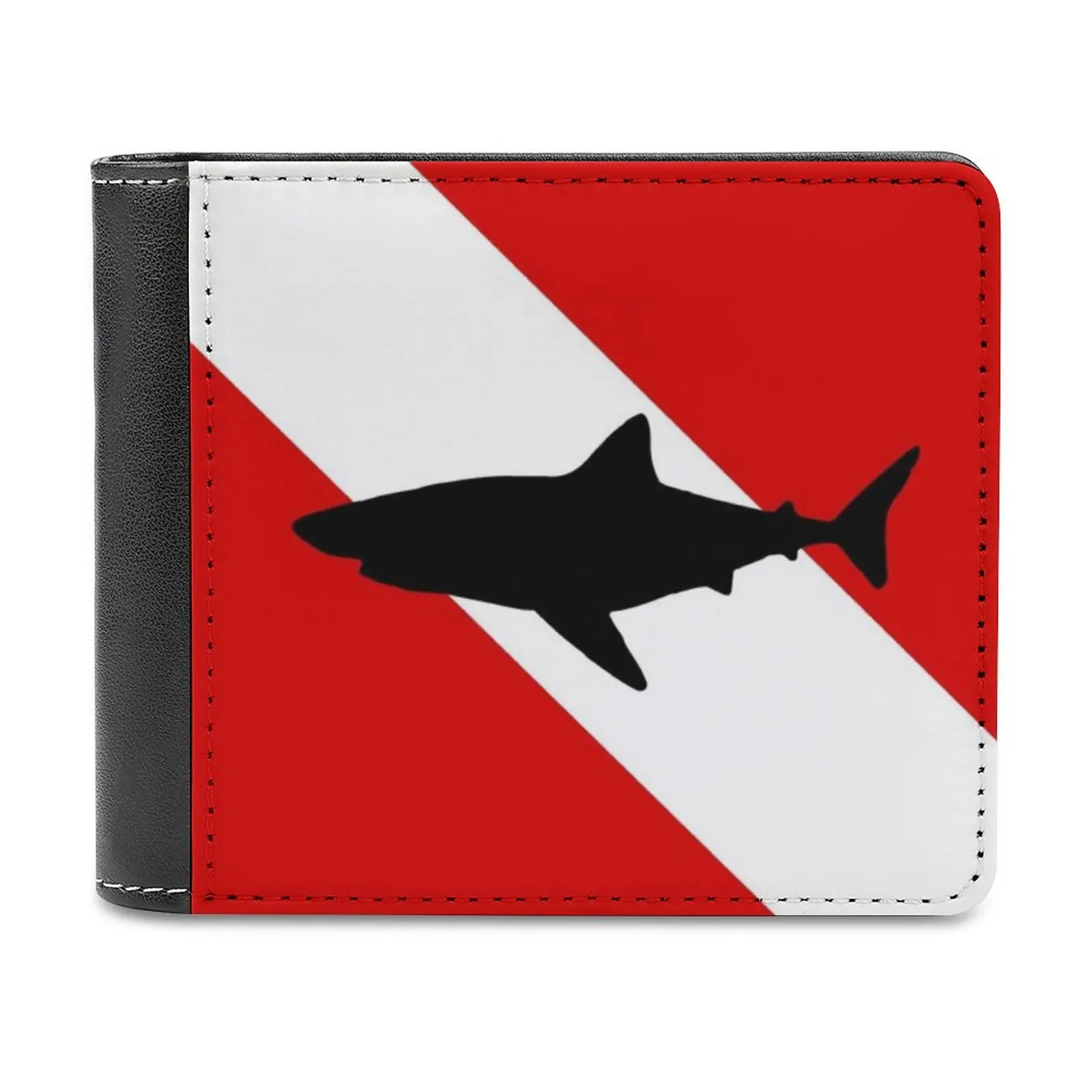 

Flag Shark Leather Wallet Men's Wallet Diy Personalized Purse Father'S Day Gift Animal Aquatic Cute Dive Diver Flag Great Hobby