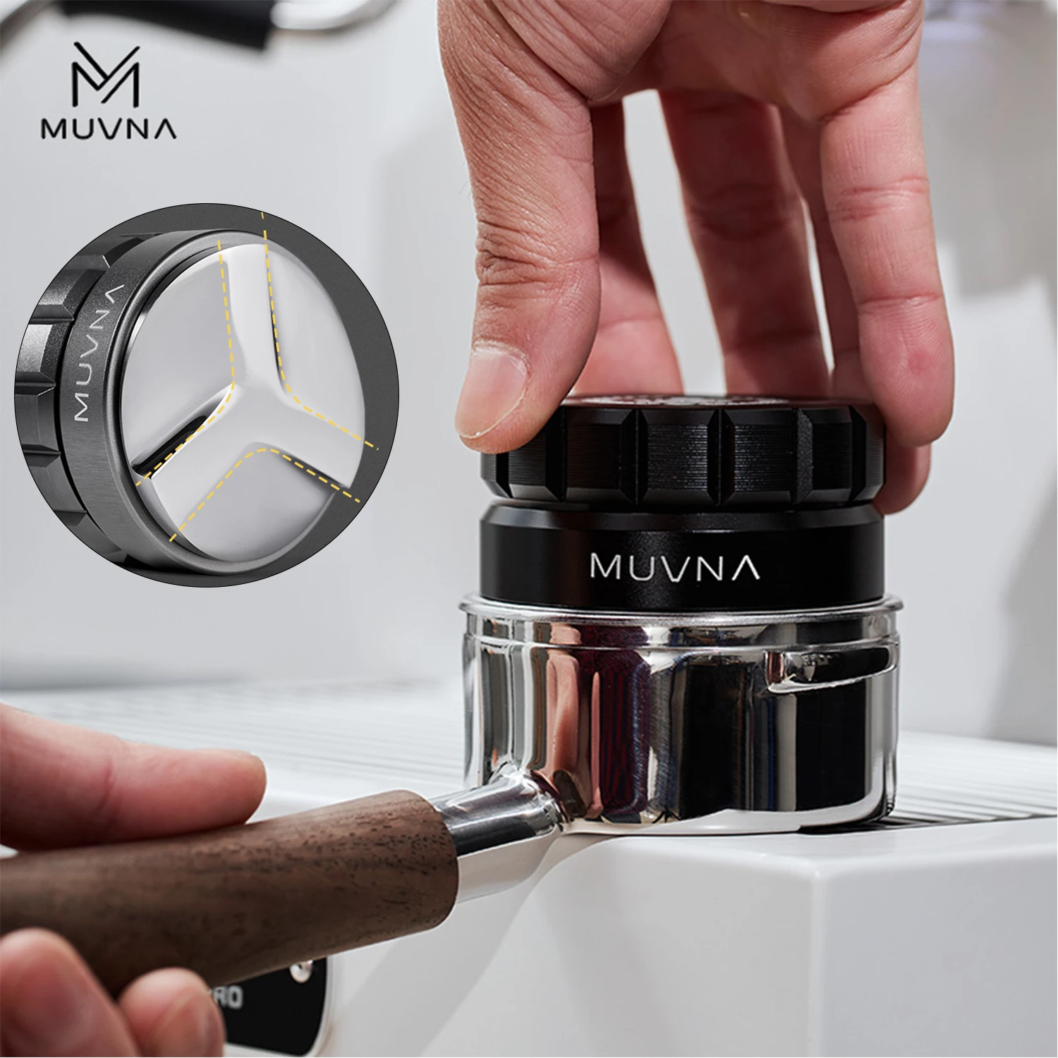 

Muvna Espresso Coffee Distributor- Coffee Leveling Tool Fits 51/53/58mm Coffee Portafilters - Barista Espresso Accessories