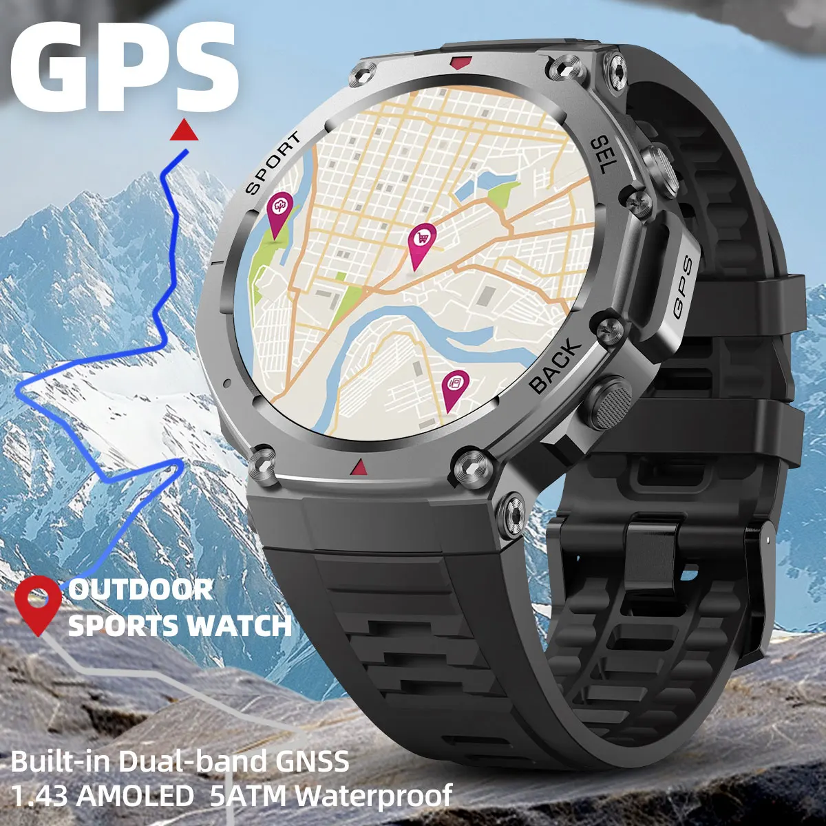 

2025 New For T-Rex 3 Outdoor Military Smart Watch Built-in GPS Compass Altimeter 10 ATM Waterproof Sport Smartwatch Men