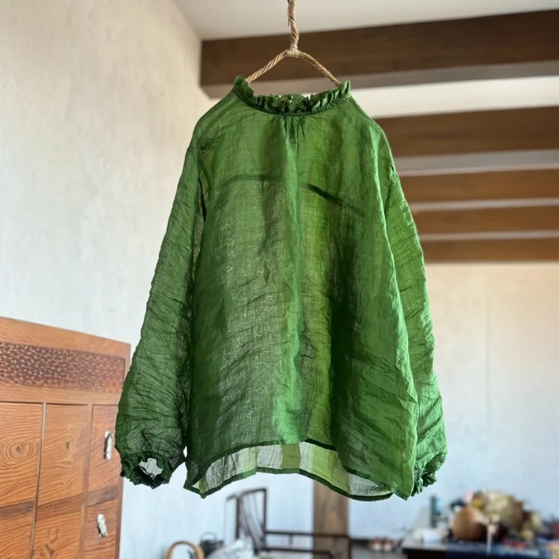 

Women Vintage Ramie Spring Floral Printed Shirts and Tops 2025 New 2025 Long Sleeves New Loose Women Clothes Korean Blusas Mujer