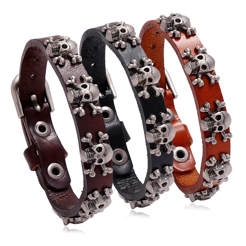 New Fashion Bangles Skull Chain Pu Leather Men's Bracelets European style Link Charm Bracelets Jewelry