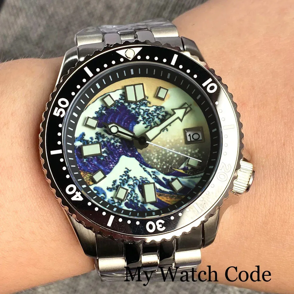 

NH35 SKX mod Kagawanna Luminous 200M Diving Automatic Men Watch Sapphire Glass Steel Swim Wristwatch Silicone Green Lume Rejor