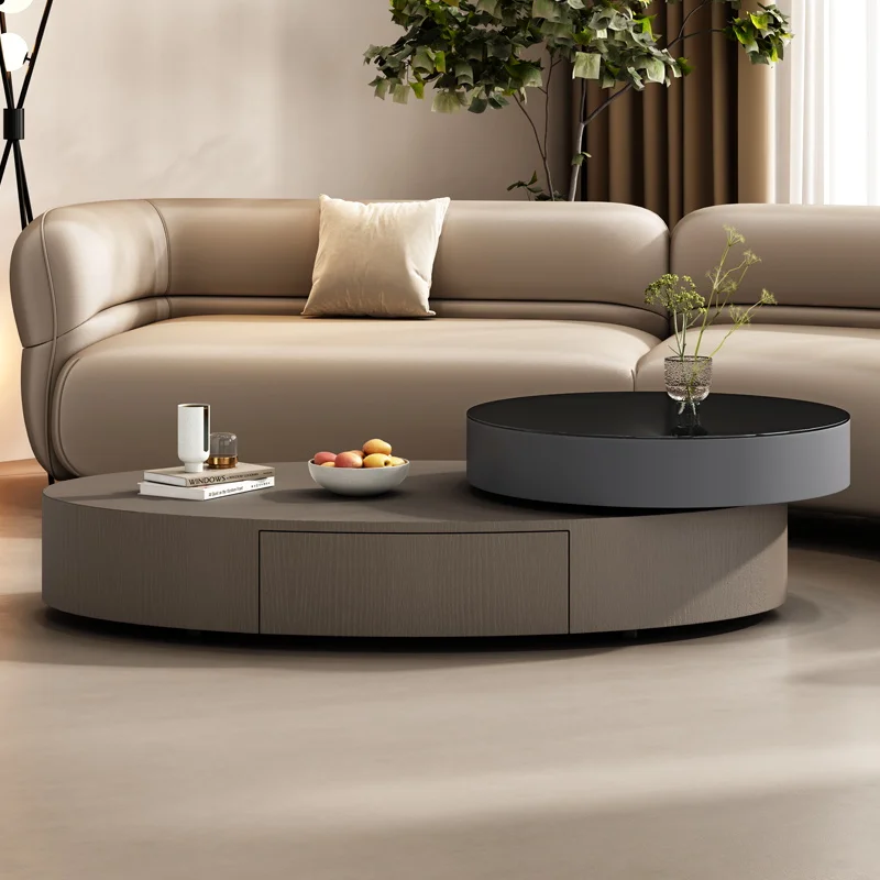 

Italian minimalist oval rotating coffee table light luxury modern designer style