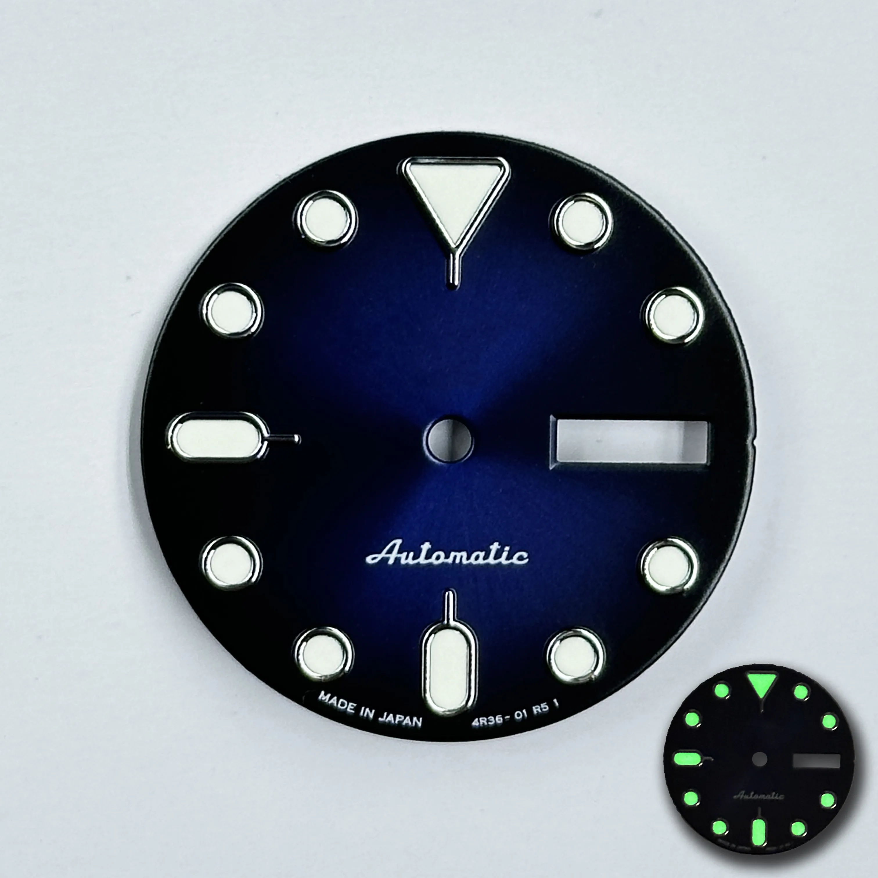 Customized NH36 dial diameter 28.6mm green luminous double calendar mechanical watch modified NH36 watch assembly gradual change